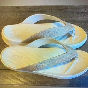 Crocs Sandals Cream White Flip Flops glitter